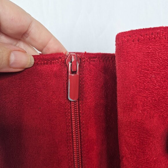 Red Velour Knee-High Women's Boots with Rose/Flower Accents, Size 6M - Picture 4 of 16